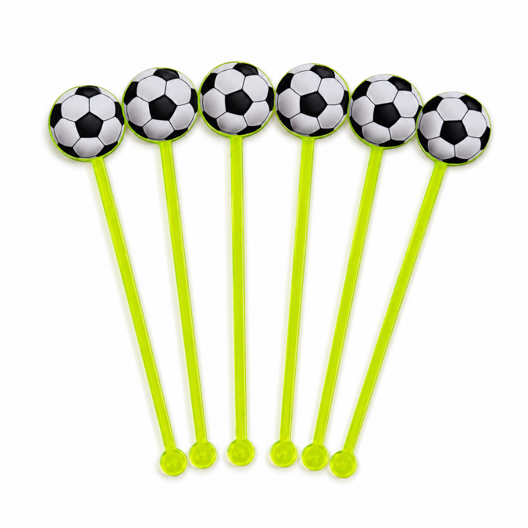 Soccer Themed Neon Stirrers for Cocktails or Mocktails - 6PC