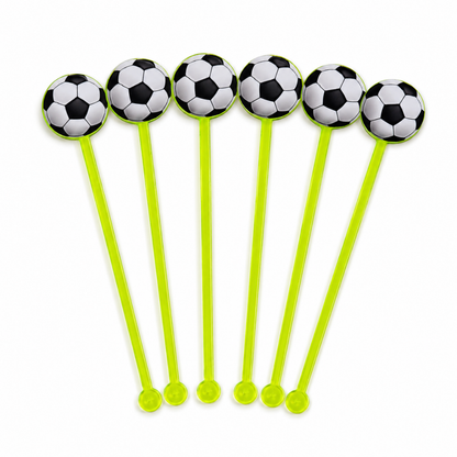 Soccer Themed Neon Stirrers for Cocktails or Mocktails - 6PC