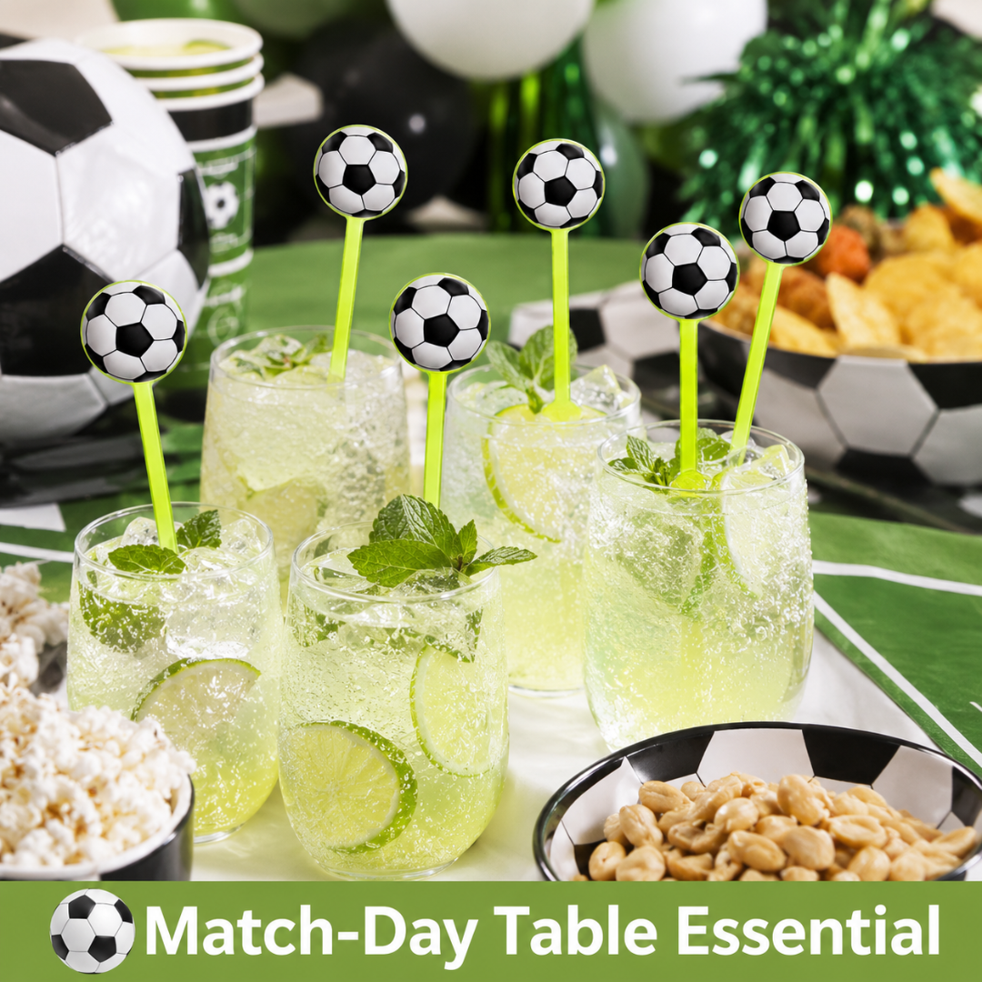 Soccer Themed Neon Stirrers for Cocktails or Mocktails - 6PC