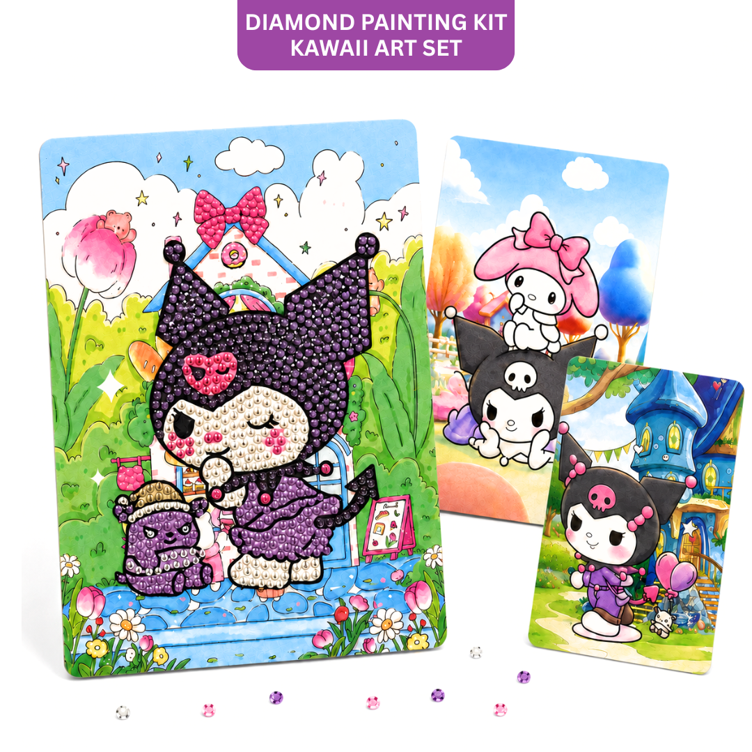 Diamond Craft DIY Kuromi Park Art Kit - 2 in 1 Kawaii Set | Wanna Party - Image 1