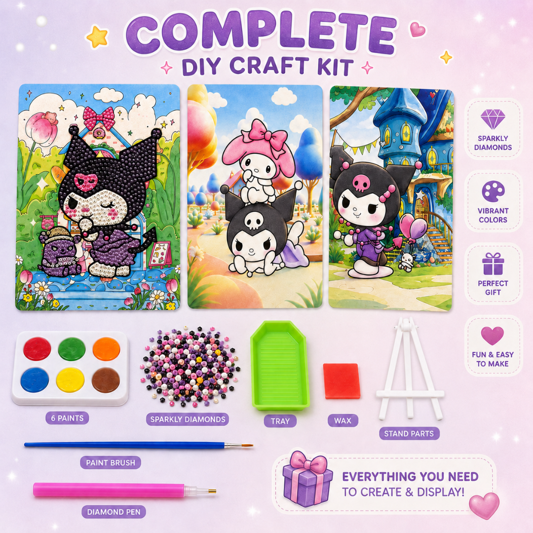 Diamond Craft DIY Kuromi Park Art Kit - 2 in 1 Kawaii Set | Wanna Party - Image 4