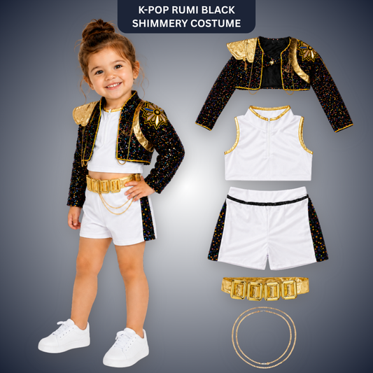 K-POP Rumi Black Shimmery Costume for Kids - Size S - Age 3 to 5 Years