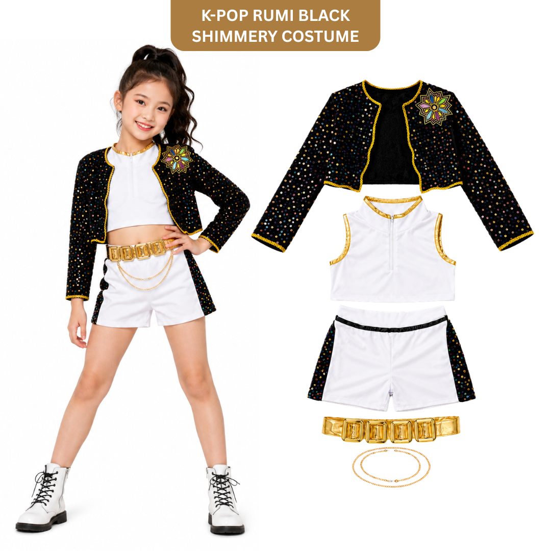 K-POP Rumi Black Shimmery Costume for Kids - Size S - Age 3 to 5 Years