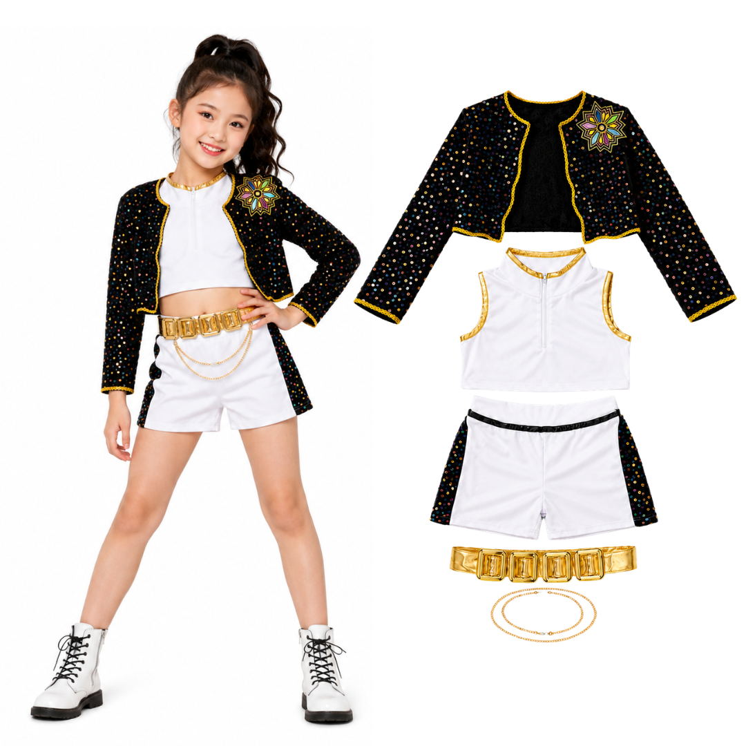 K-POP Rumi Black Shimmery Costume for Kids - Size S - Age 3 to 5 Years