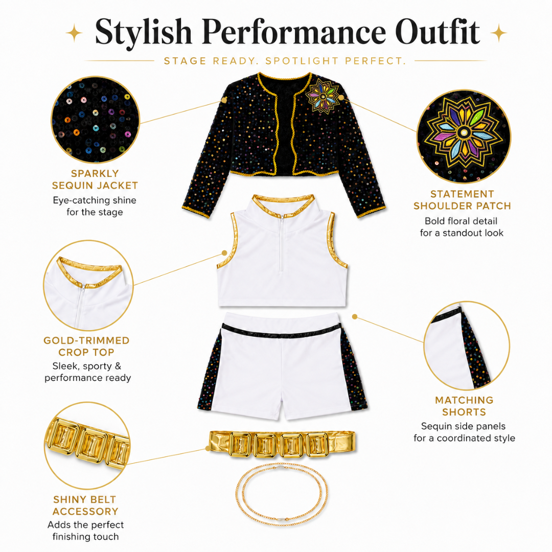 K-POP Rumi Black Shimmery Costume for Kids - Size S - Age 3 to 5 Years
