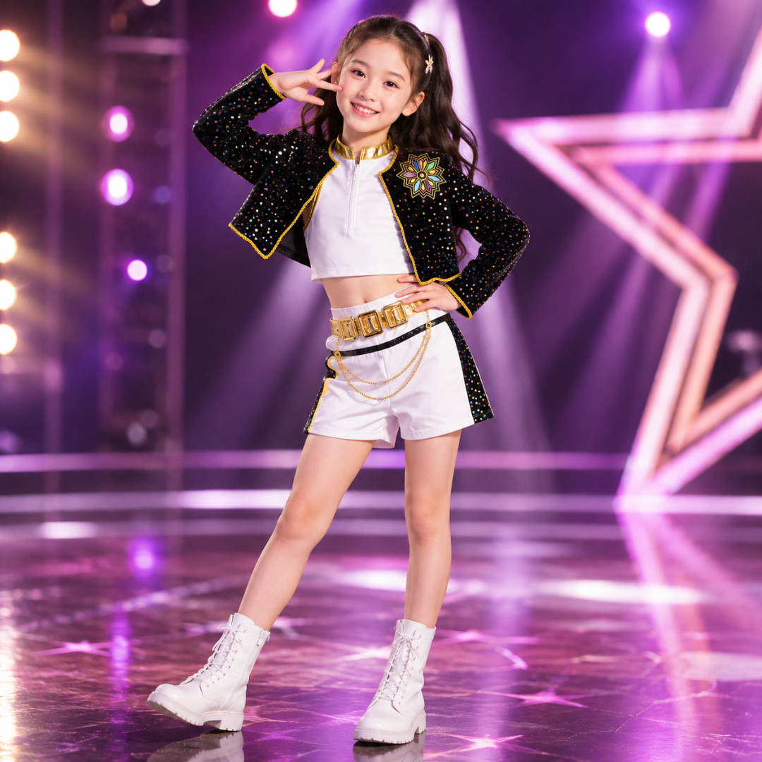 K-POP Rumi Black Shimmery Costume for Kids - Size S - Age 3 to 5 Years
