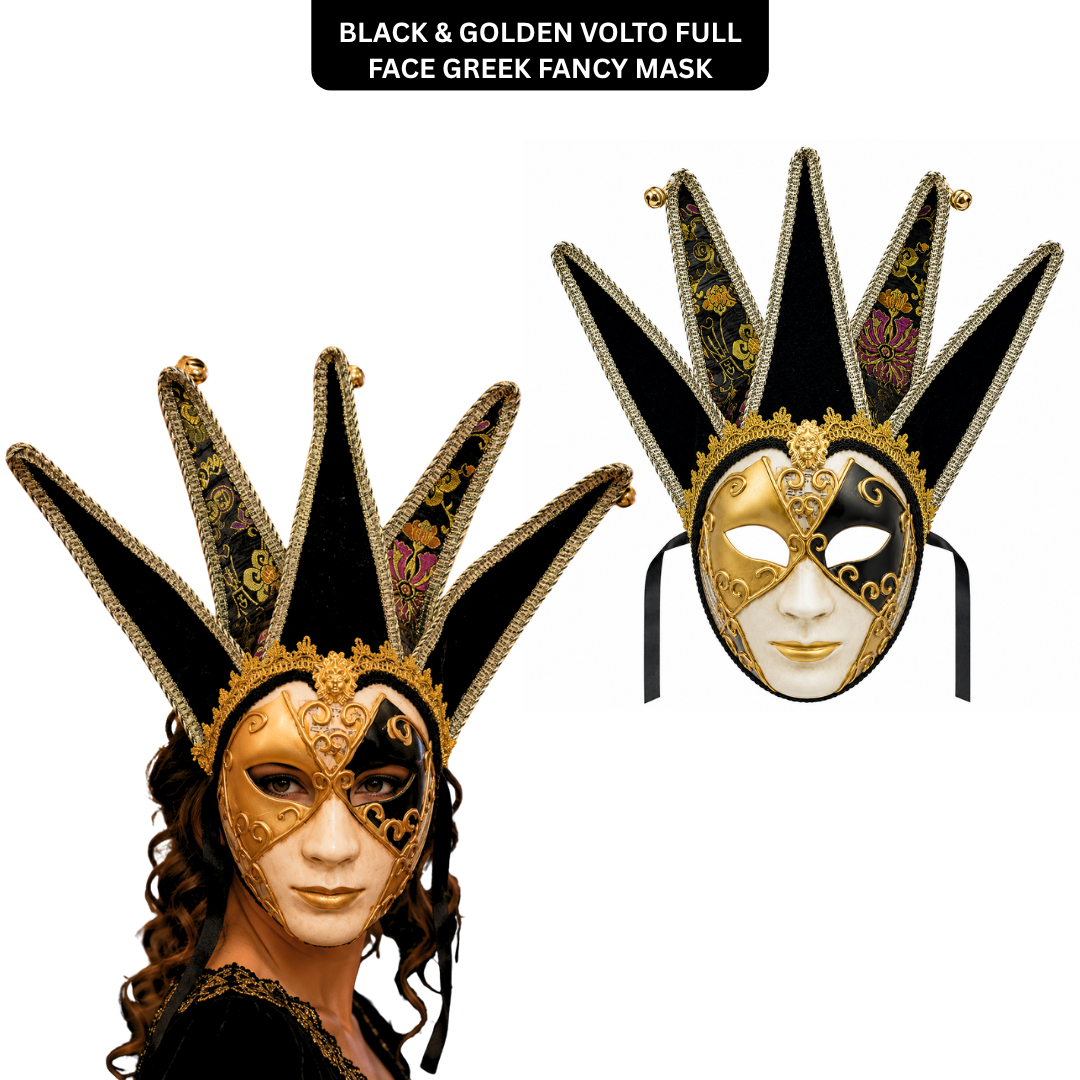 Black & Golden Volto Full Face Venetian Mask