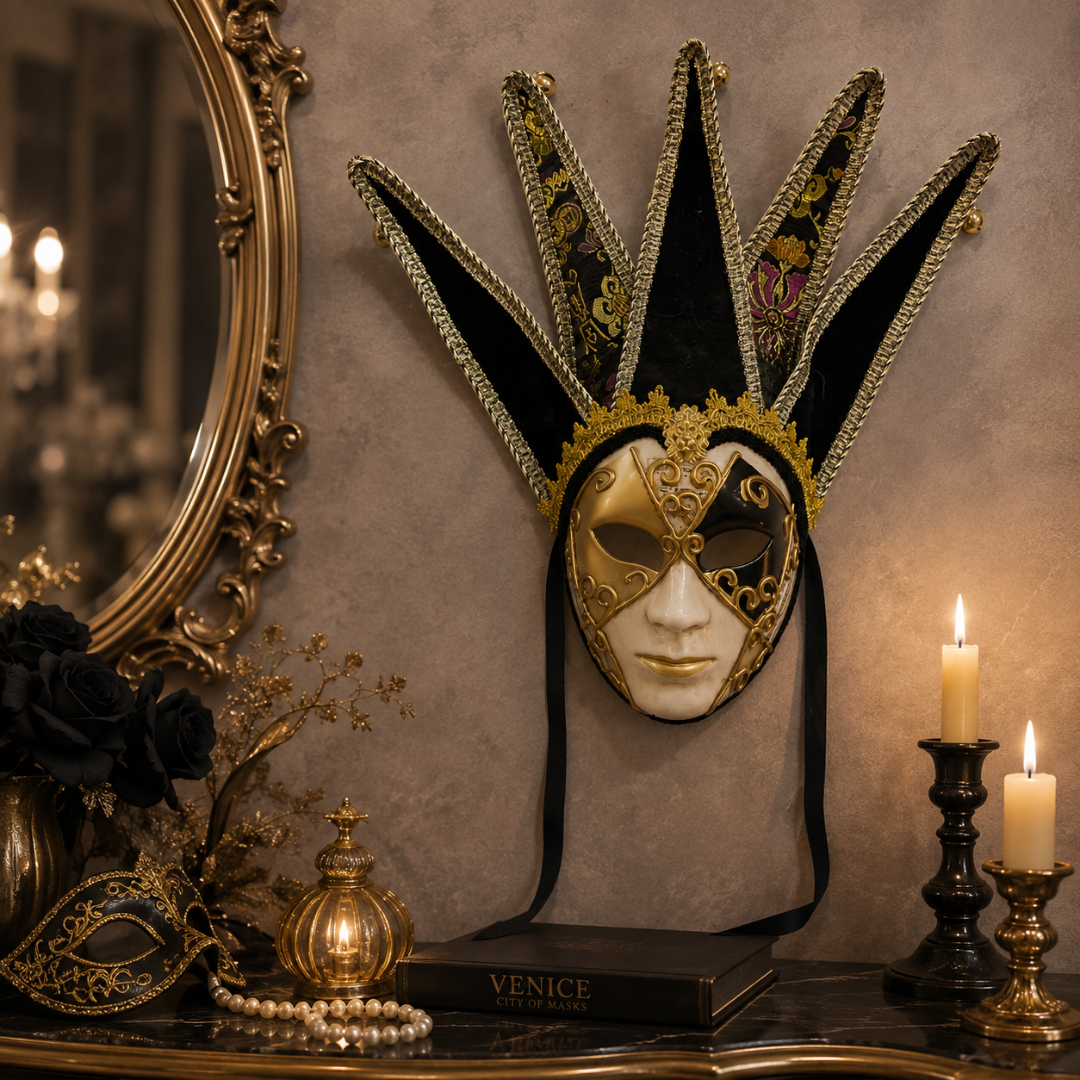 Black & Golden Volto Full Face Venetian Mask