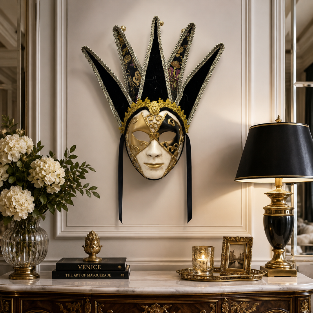 Black & Golden Volto Full Face Venetian Mask