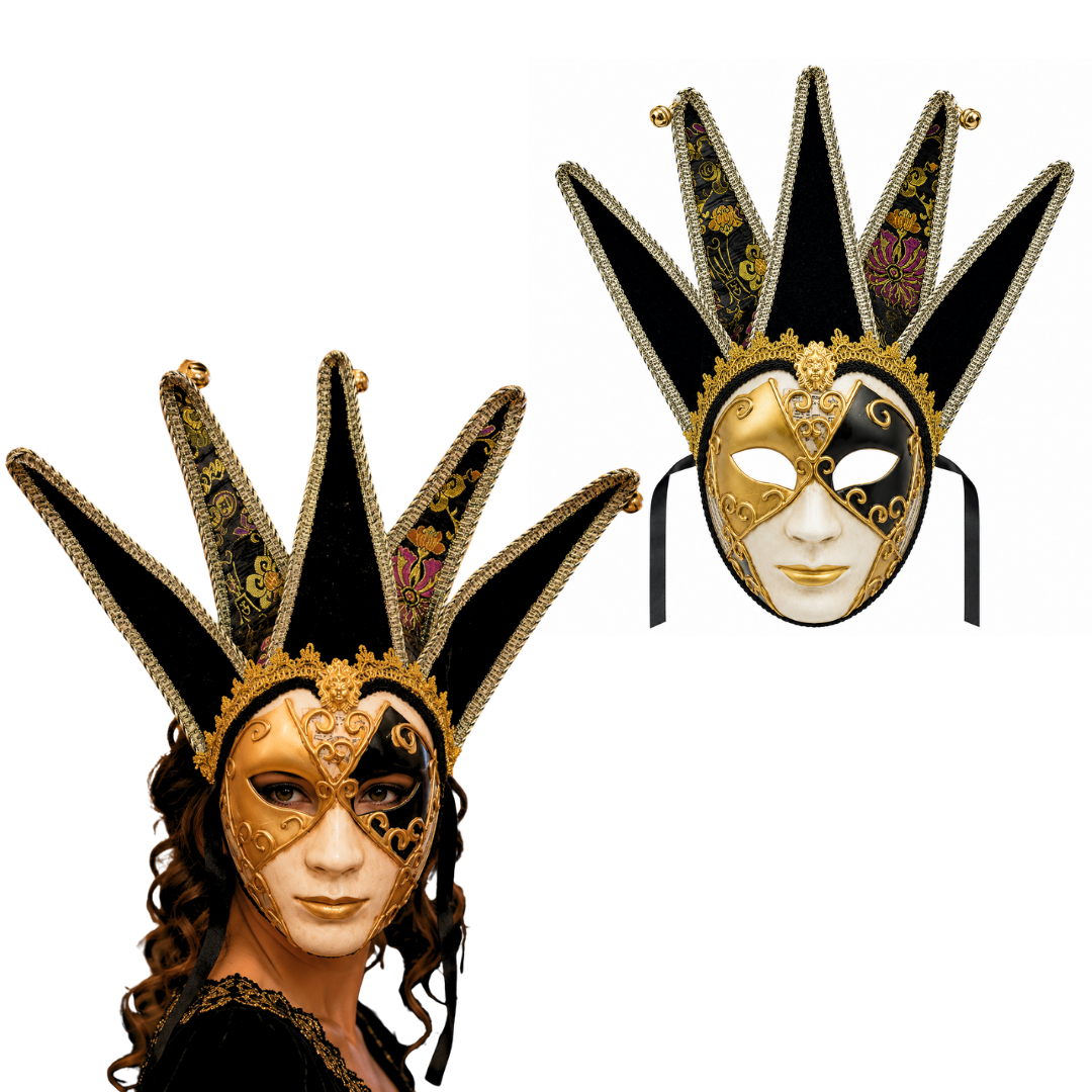 Black & Golden Volto Full Face Venetian Mask