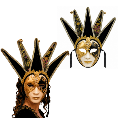 Black & Golden Volto Full Face Venetian Mask