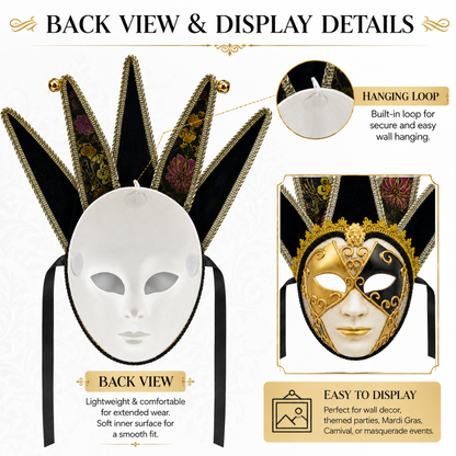 Black & Golden Volto Full Face Venetian Mask