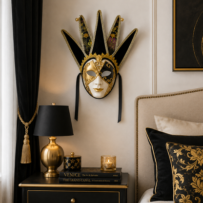 Black & Golden Volto Full Face Venetian Mask