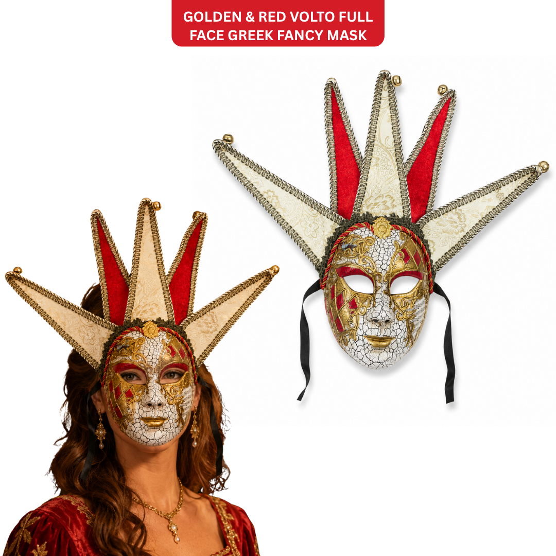 Golden & Red Volto Full Face Greek Fancy Mask