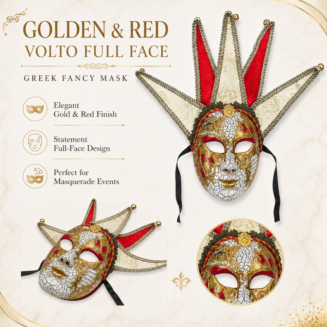 Golden & Red Volto Full Face Greek Fancy Mask