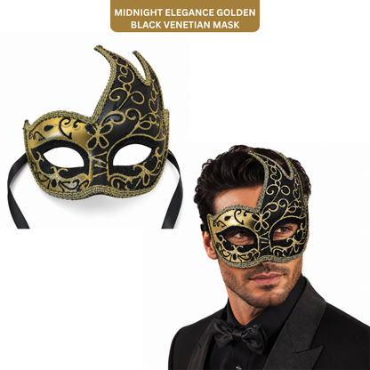 Midnight Elegance Golden Black Venetian Unisex Mask