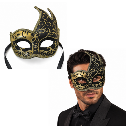 Midnight Elegance Golden Black Venetian Unisex Mask