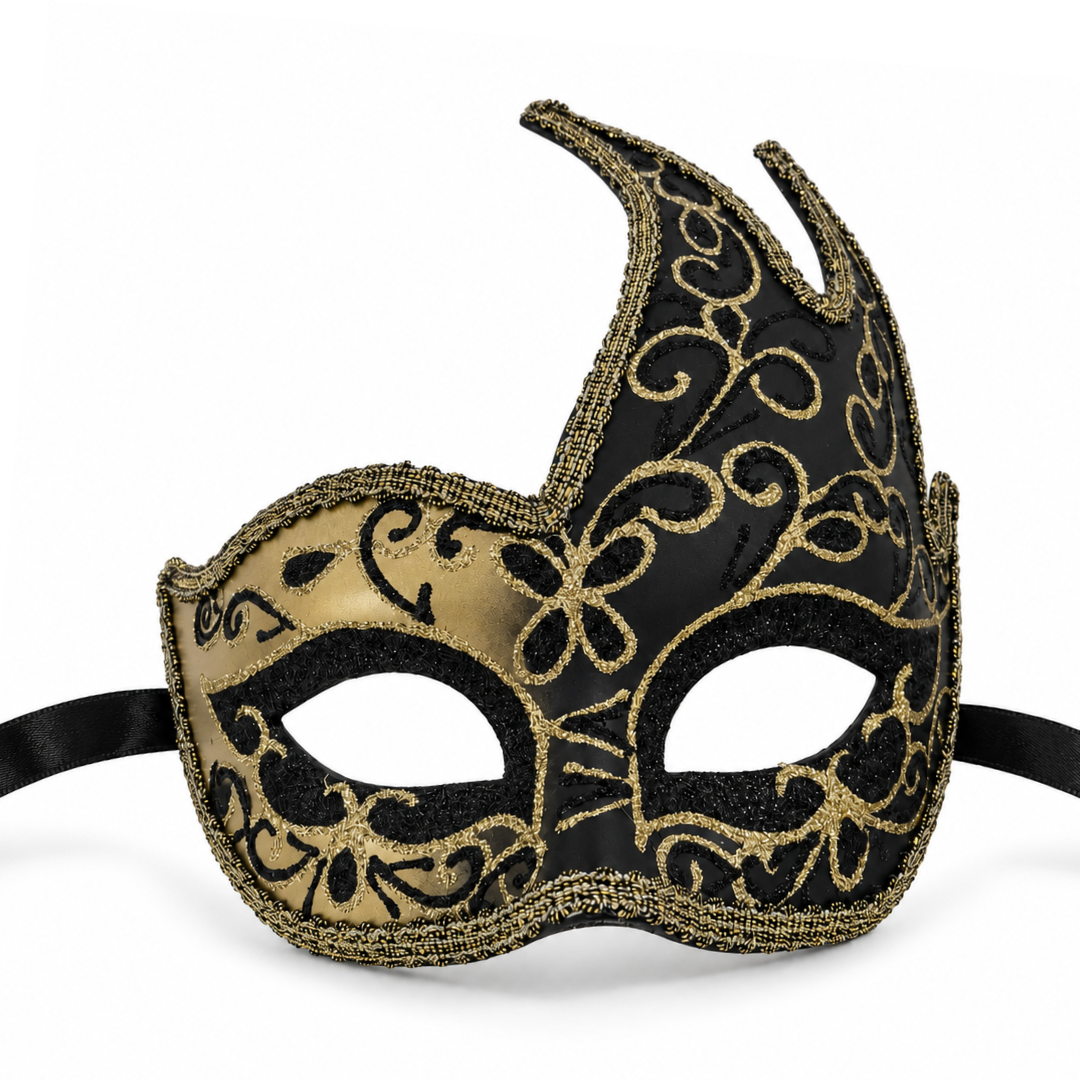 Midnight Elegance Golden Black Venetian Unisex Mask