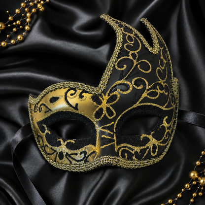 Midnight Elegance Golden Black Venetian Unisex Mask