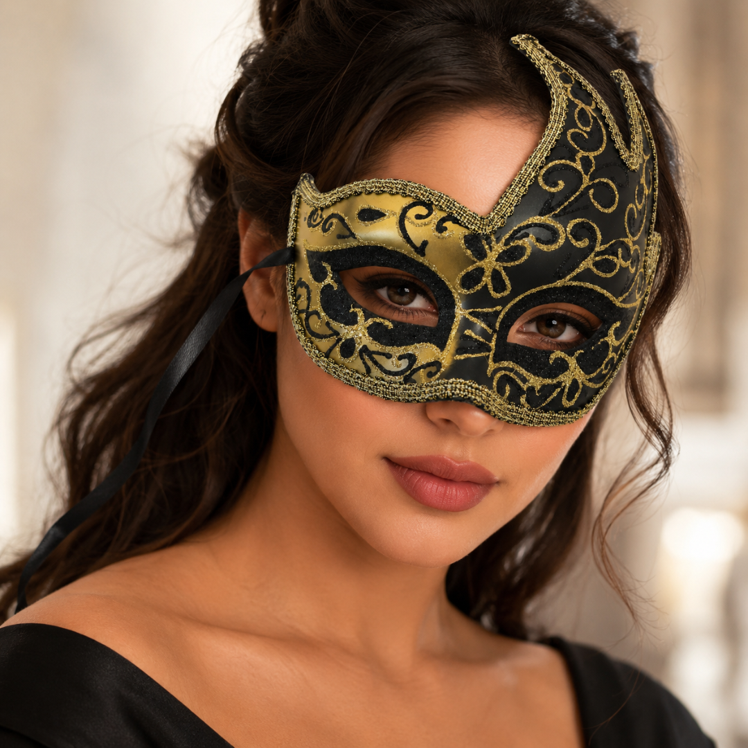 Midnight Elegance Golden Black Venetian Unisex Mask