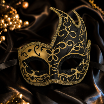 Midnight Elegance Golden Black Venetian Unisex Mask
