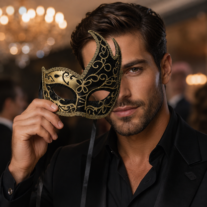 Midnight Elegance Golden Black Venetian Unisex Mask