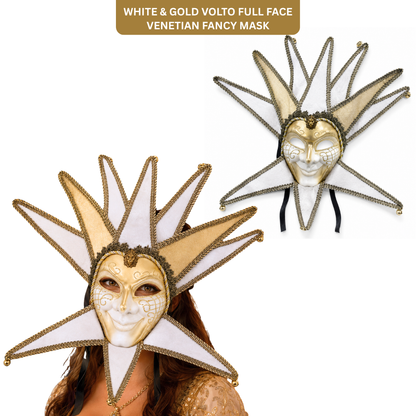 White & Gold Volto Full Face Venetian Fancy Mask