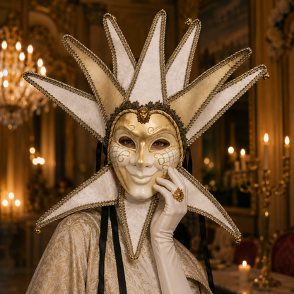 White & Gold Volto Full Face Venetian Fancy Mask