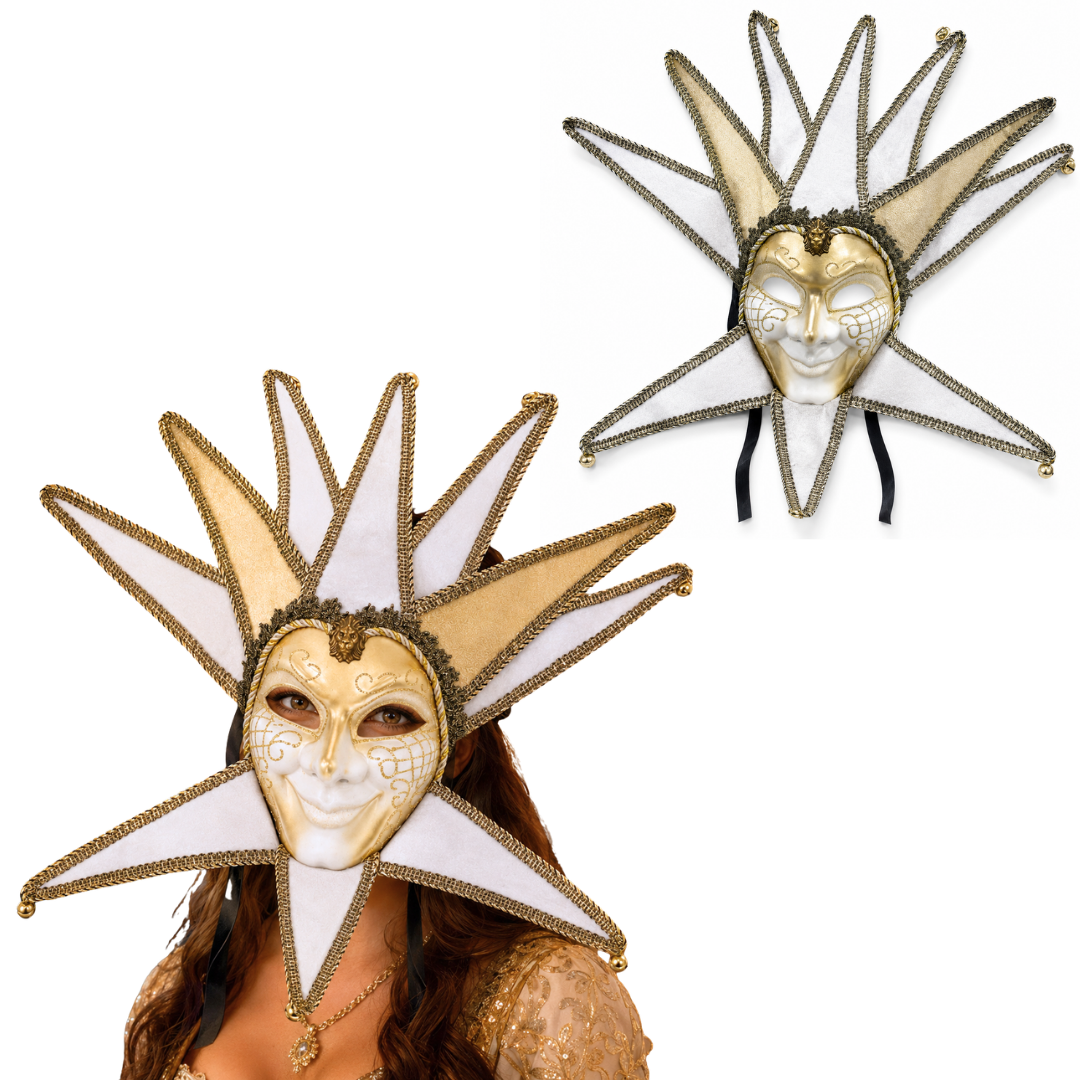 White & Gold Volto Full Face Venetian Fancy Mask