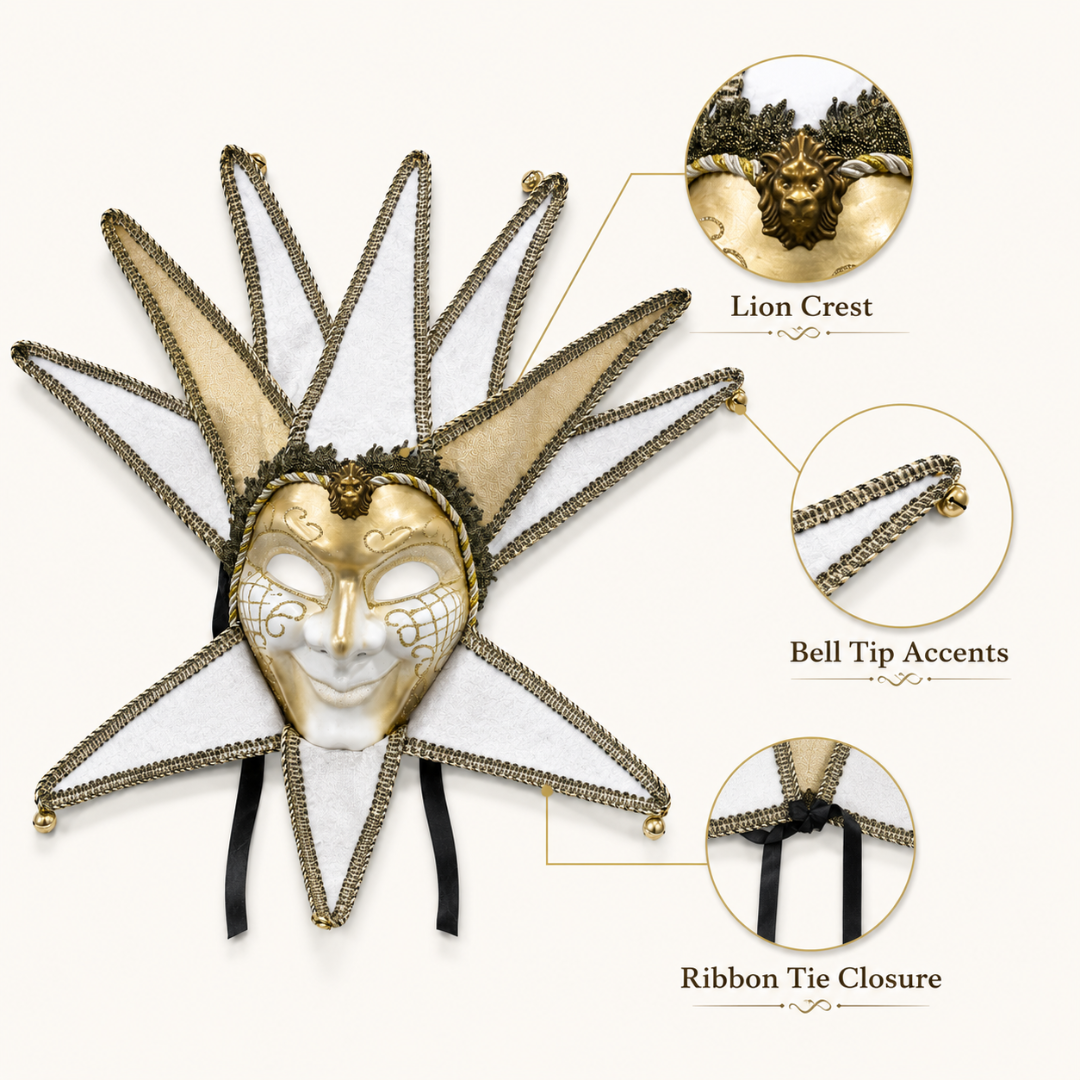White & Gold Volto Full Face Venetian Fancy Mask
