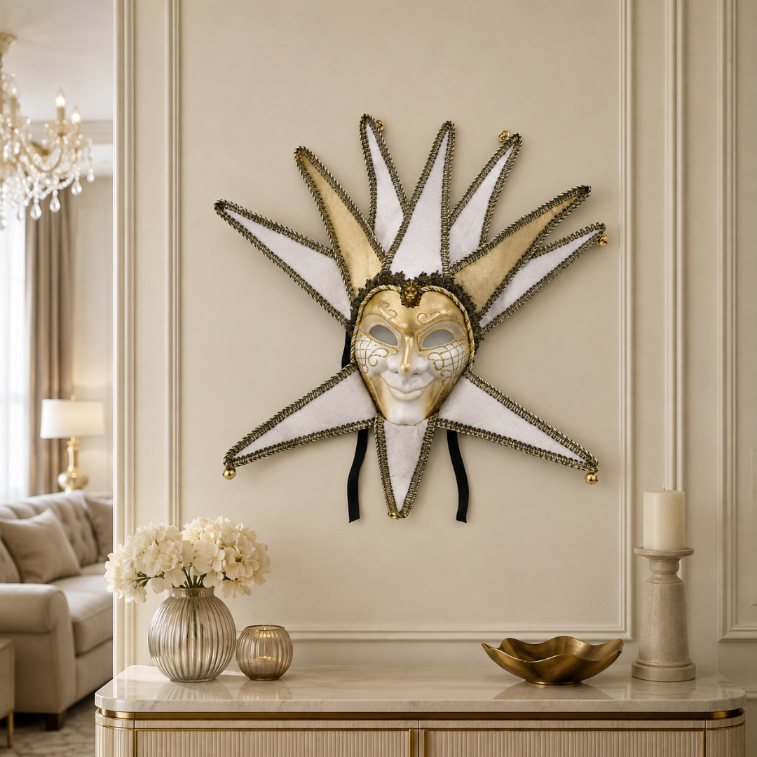 White & Gold Volto Full Face Venetian Fancy Mask