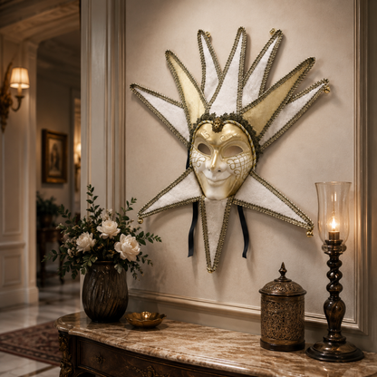 White & Gold Volto Full Face Venetian Fancy Mask