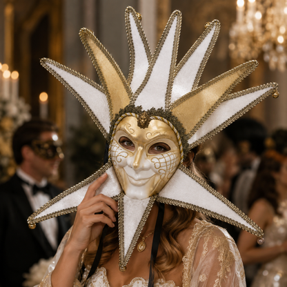 White & Gold Volto Full Face Venetian Fancy Mask