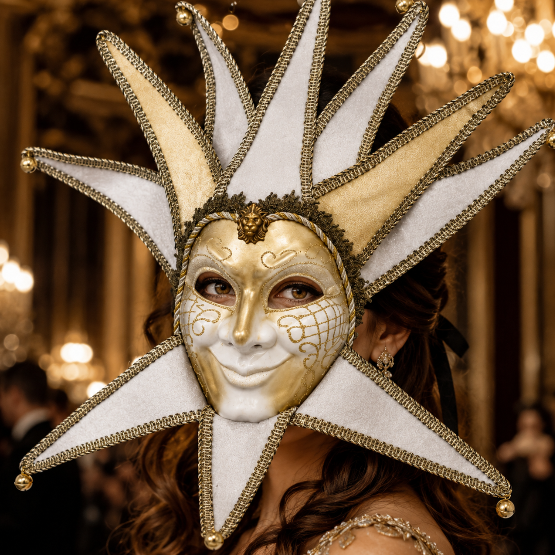 White & Gold Volto Full Face Venetian Fancy Mask