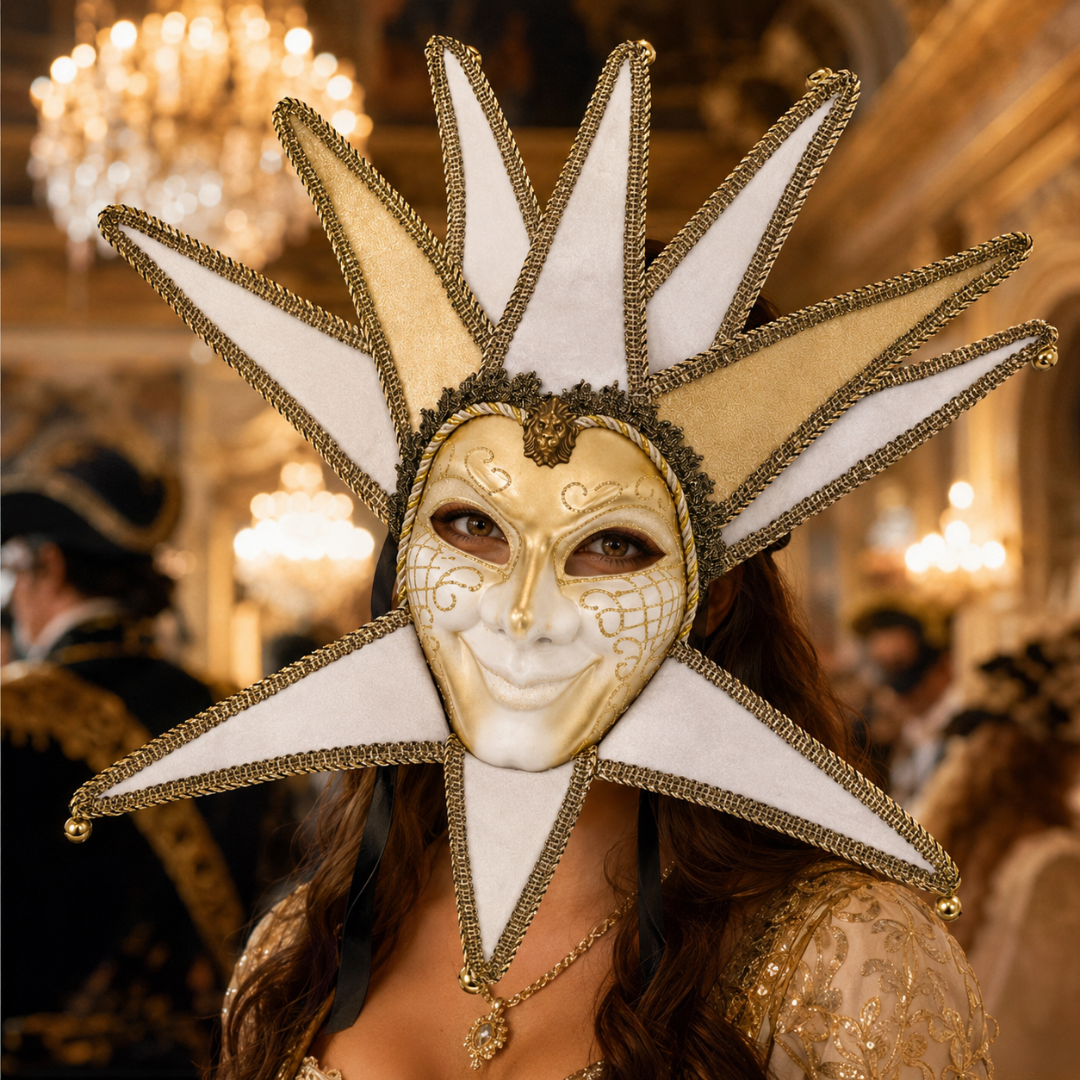White & Gold Volto Full Face Venetian Fancy Mask