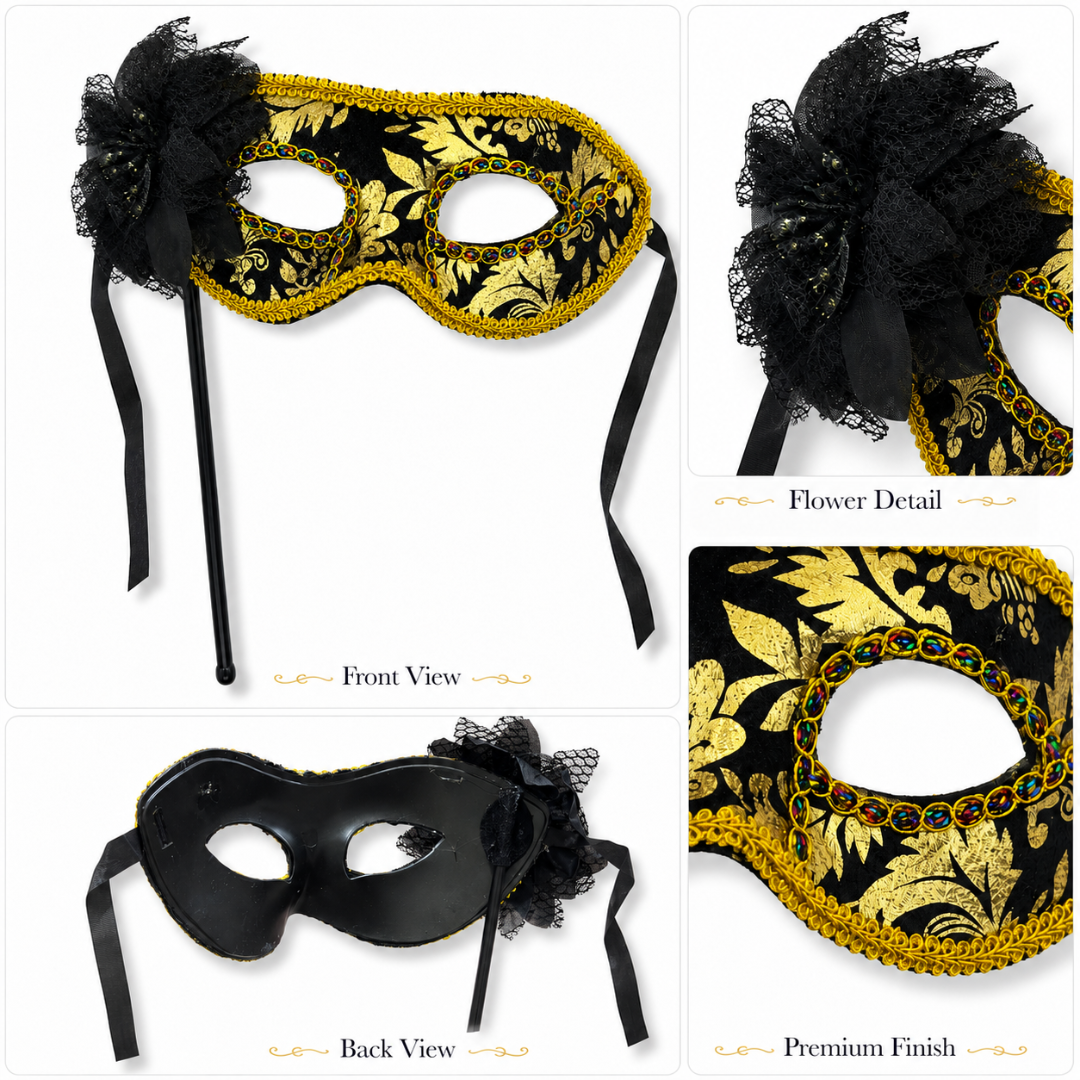 Hand Holding Mask Black & Gold