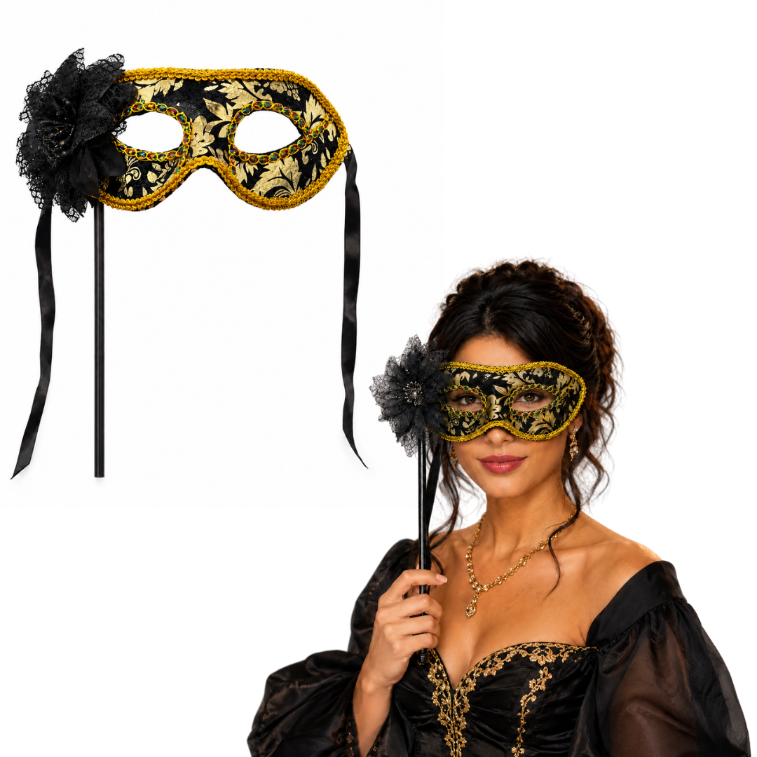 Hand Holding Mask Black & Gold