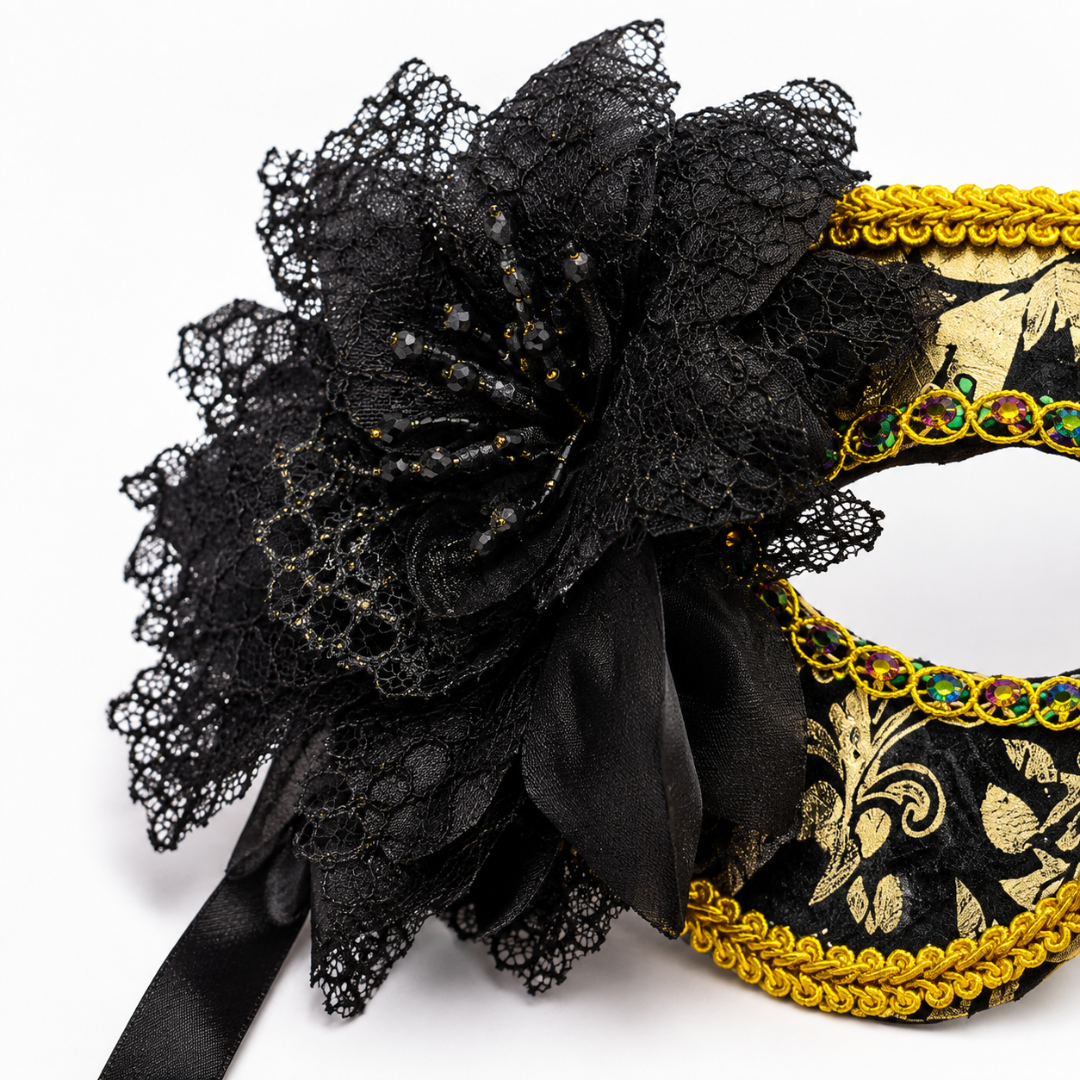 Hand Holding Mask Black & Gold