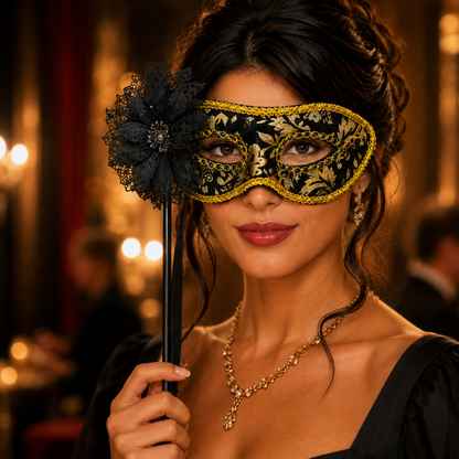 Hand Holding Mask Black & Gold