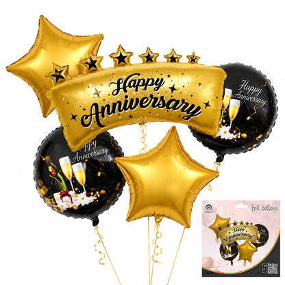 Happy Anniversary Black and Gold Balloon Set - 5PC