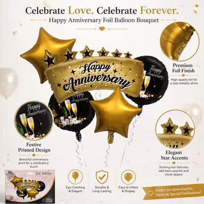 Happy Anniversary Black and Gold Balloon Set - 5PC