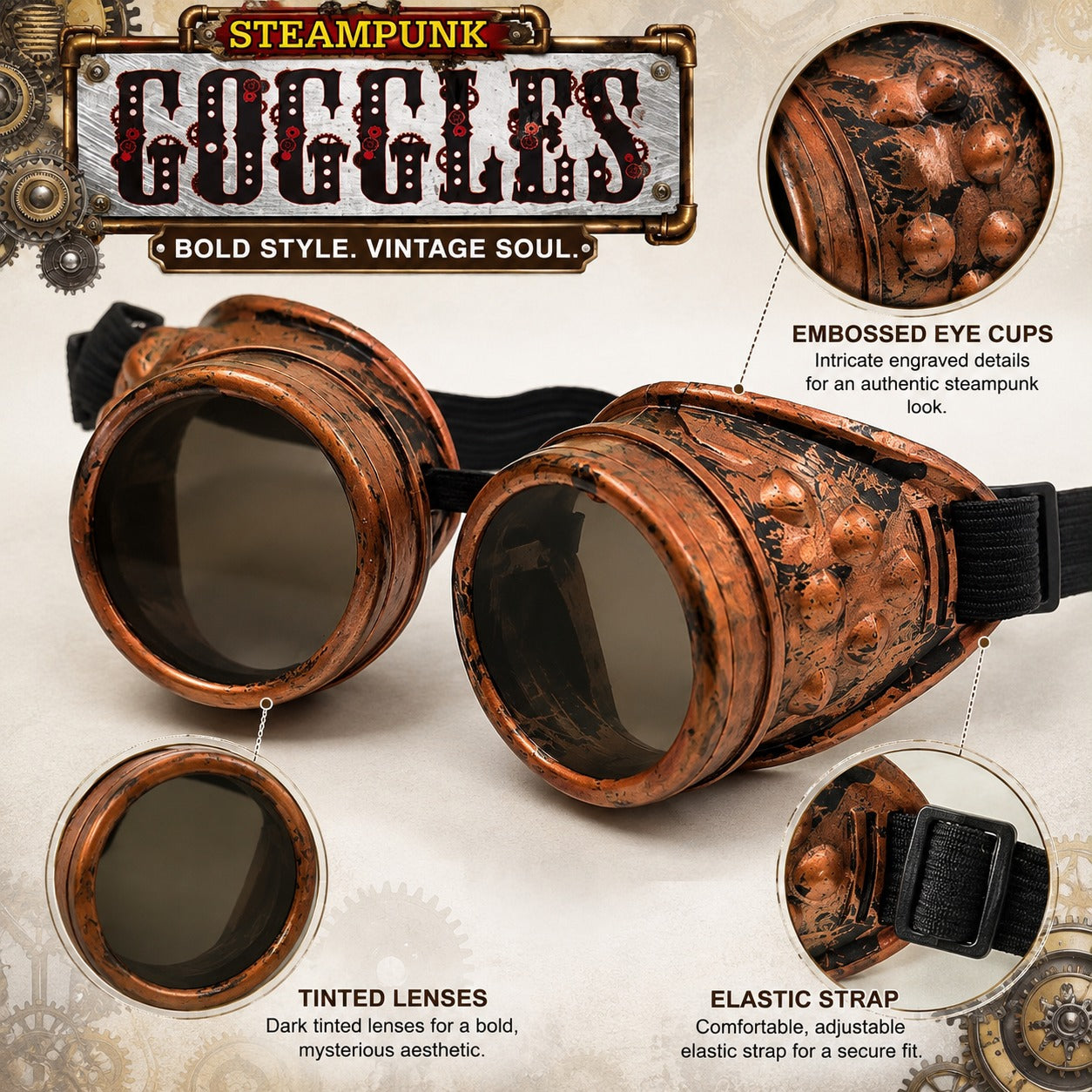 Steampunk Cosplay Glasses for Adults - 1PC