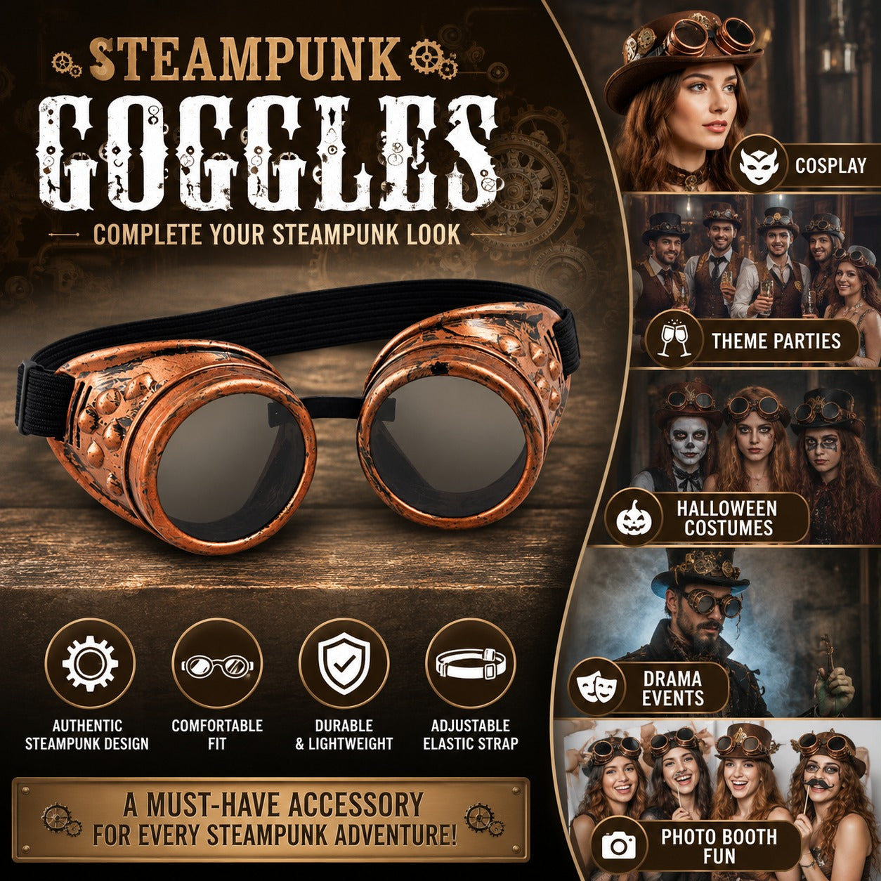 Steampunk Cosplay Glasses for Adults - 1PC