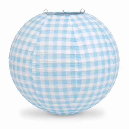 Blue Chequered Gingham Pattern Lanterns - 12 inches