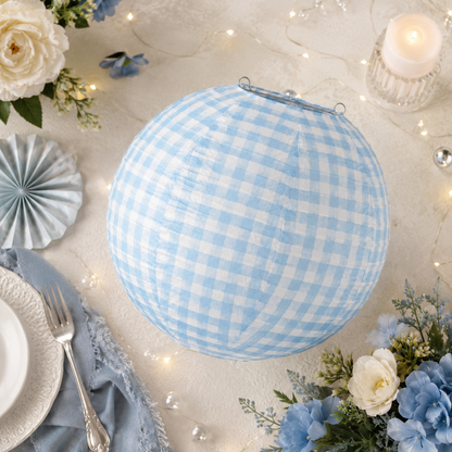 Blue Chequered Gingham Pattern Lanterns - 12 inches
