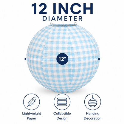 Blue Chequered Gingham Pattern Lanterns - 12 inches