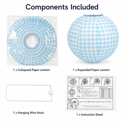 Blue Chequered Gingham Pattern Lanterns - 12 inches