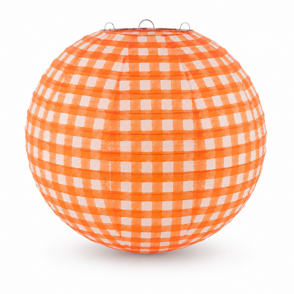 Red Chequered Gingham Pattern Lanterns - 12 inches