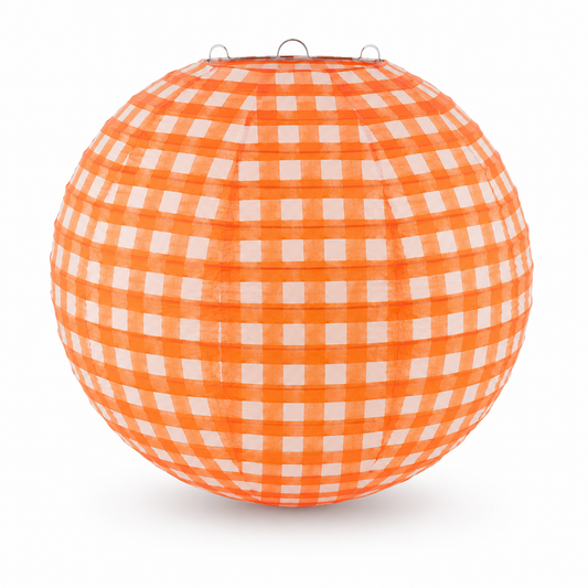 Red Chequered Gingham Pattern Lanterns - 12 inches