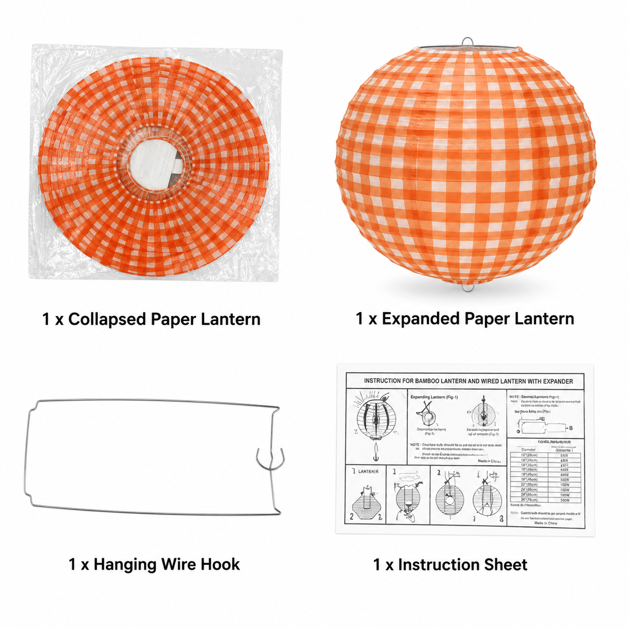 Red Chequered Gingham Pattern Lanterns - 12 inches
